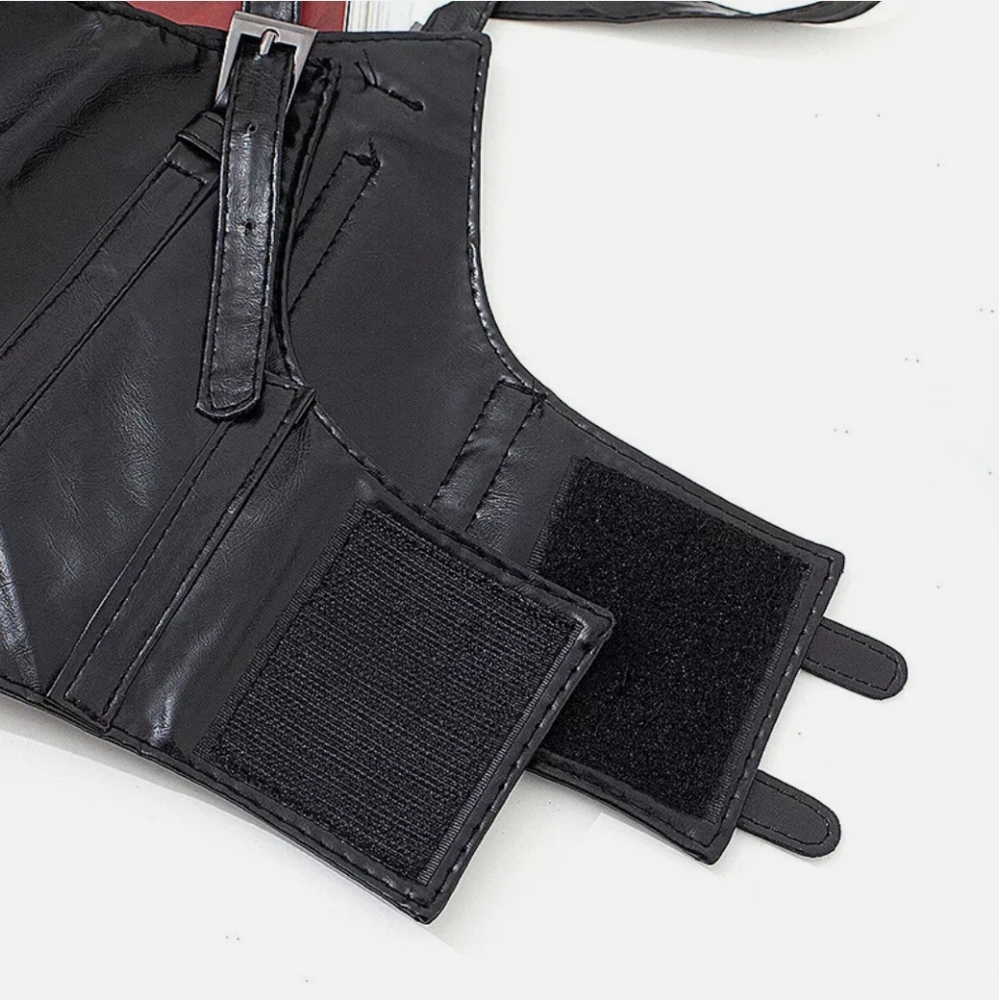 Black wide corset belt patent faux leather harness suspenders steampunk waist - Picture 15 of 16